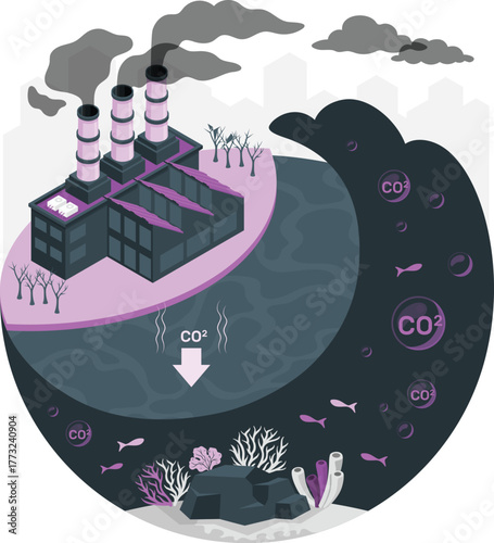 Industrial pollution affecting aquatic life and environment factory smoke