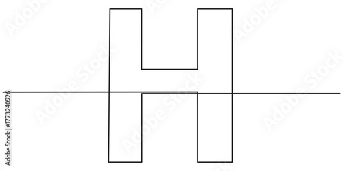 Continuous one line. Letter of the alphabet. Latin alphabet. Capital letter. Letter H .One continuous line on a transparent background.