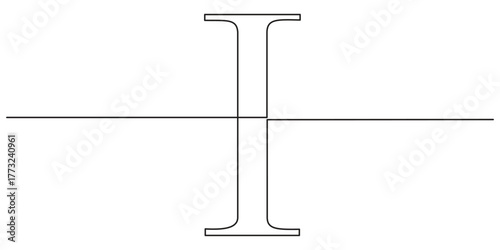 Continuous one line. Letter of the alphabet. Latin alphabet. Capital letter. Letter I .One continuous line on a transparent background.