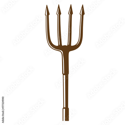 Brown illustrated pitchfork design depicting vintage art suitable for symbolism and agriculture