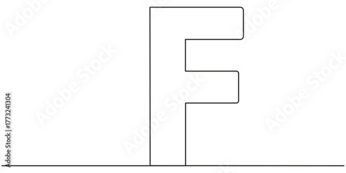 Continuous one line drawing of capital letter F art. Educational handwriting illustration for children to learn letter formation and writing direction. Minimalist black line art on a white background.
