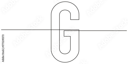 Continuous one line drawing of capital letter G art. Educational handwriting illustration for children to learn letter formation and writing direction. Minimalist black line art on a white background.