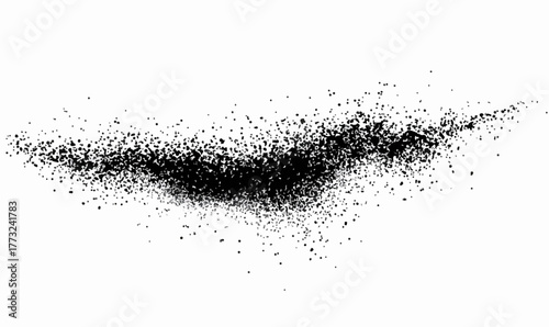A striking abstract vector illustration of scattered black particles creating a dynamic, textured design element.