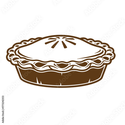 Delicious baked apple pie illustration in a classic vintage art style for food related design