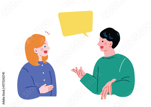 会話する日本人男性と白人女性