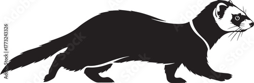 Silhouette of a playful black ferret in motion capturing its sleek form and lively spirit for graphic design or educational purposes