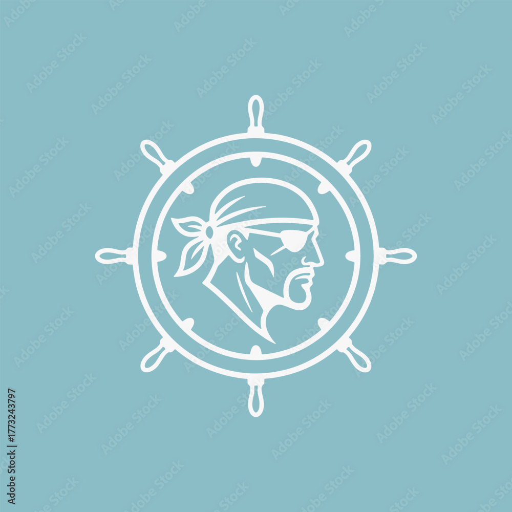 Fototapeta premium The flat design Pirates face logo. The pirate is looking at the camera with a menacing expression.