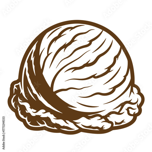 Delicious single scoop of ice cream depicted in vintage art style illustration