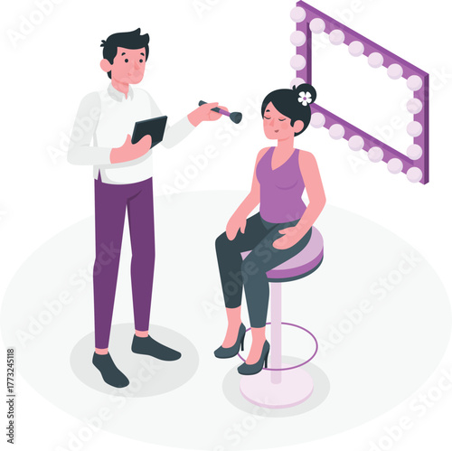 Makeup Artist Applying Makeup to a Woman illustration vector