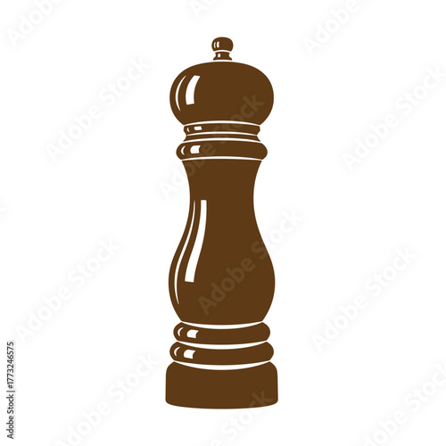 Elegant vintage art illustration of a brown pepper mill with a classic design on white
