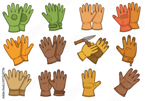 Collection of Colorful Gardening and Work Gloves Illustrations