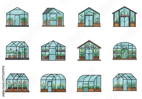Assorted Greenhouse Structures Illustration Garden Variety