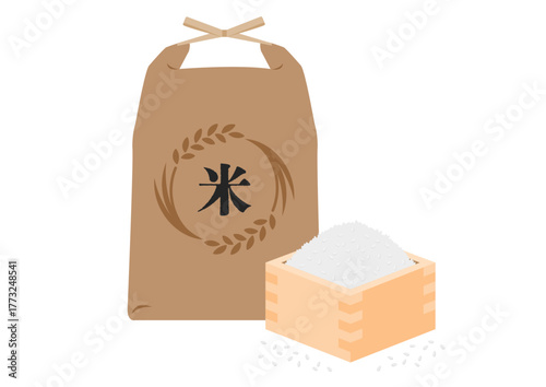 米が入った紙袋と升に盛られた米のイメージイラスト
