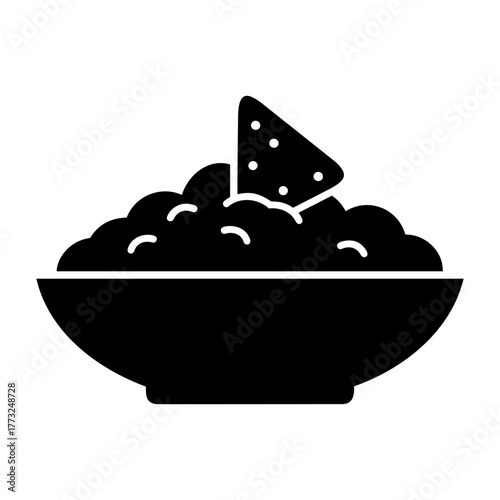 Dia de muertos icons vector illustration of a bowl filled with dip and a single tortilla chip inserted in the center top side