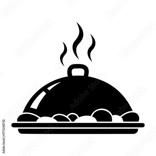 Dia de muertos icons vector illustration of a covered dish with steam rising, indicating hot food served on a platter tray