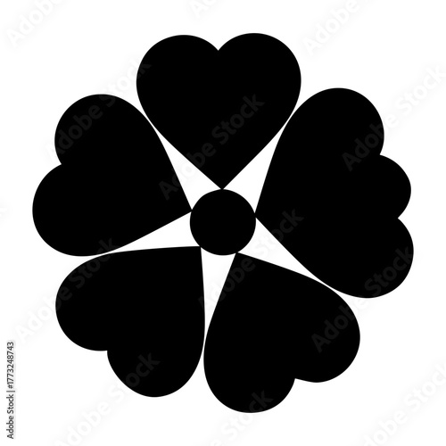 Dia de muertos icons vector illustration of a flower shape formed by five black hearts around a central black circle shape