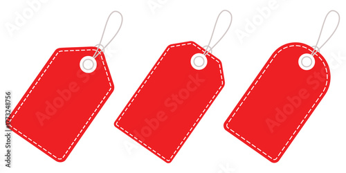 Red Tags Collection on White Background – Vector Sale Labels for Discount, Price, Promotion, and Marketing Use