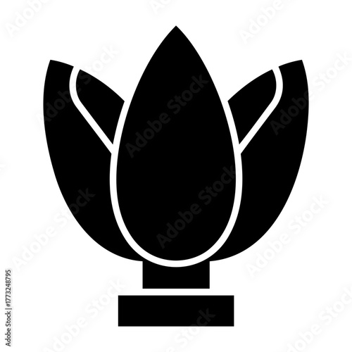 Dia de muertos icons vector illustration of a stylized black lotus flower with three petals on a rectangular base shape