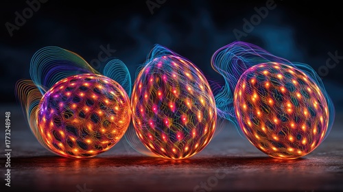 Vibrant Lights and Colors in Abstract Design of Illuminated Spheres