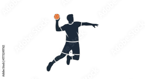 Dynamic handball player silhouette in action, ready to throw the ball, sports vector for game design, athletic prowess captured in simple form
