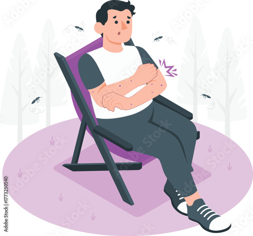 Man Sitting Outdoors Bitten By Mosquitoes insect bite
