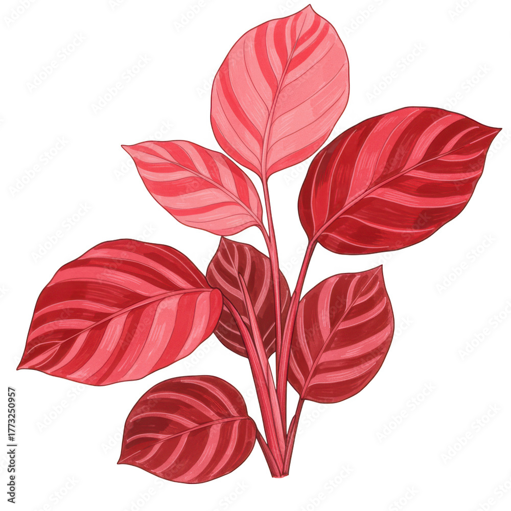 Obraz premium Red and pink striped plant leaves isolated on transparent background