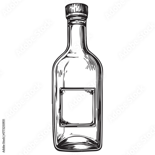 Vintage black and white whiskey bottle vector illustration isolated on white background 