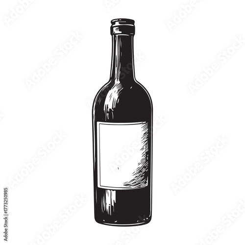 Vintage black and white whiskey bottle vector illustration isolated on white background 