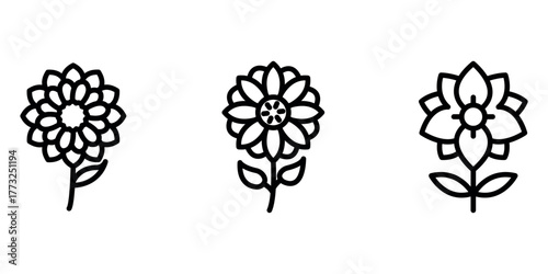 dahlia outline or line icon design bundle.