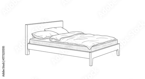Line drawing of a bed, simple and clean