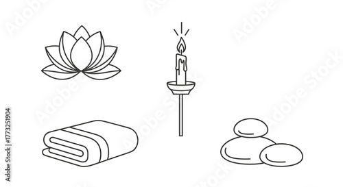 Spa elements, including lotus and candle