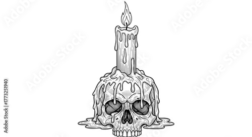 A skull with a melting candle on top