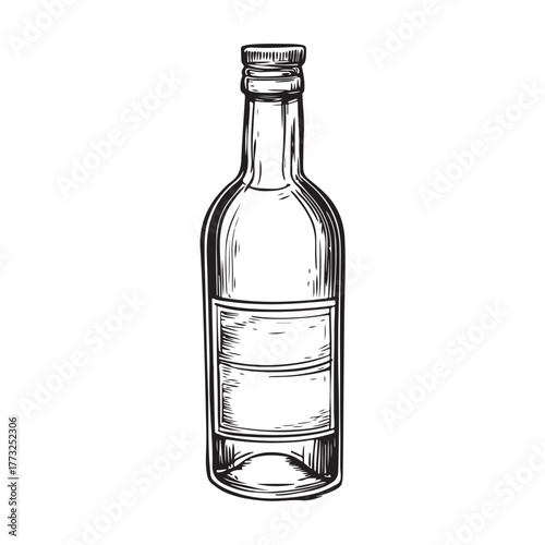 Vintage black and white whiskey bottle vector illustration isolated on white background 