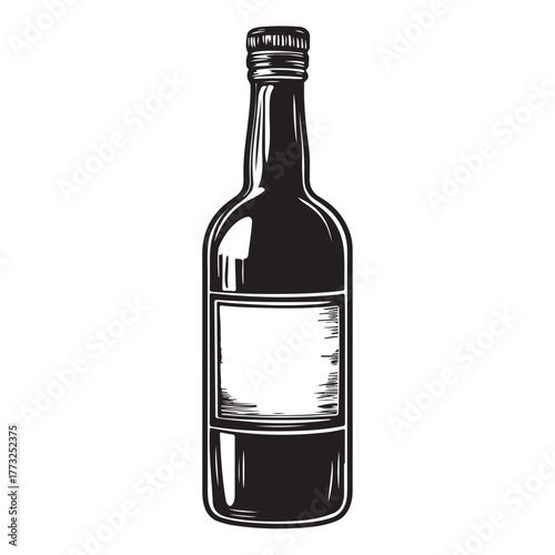 Vintage black and white whiskey bottle vector illustration isolated on white background 