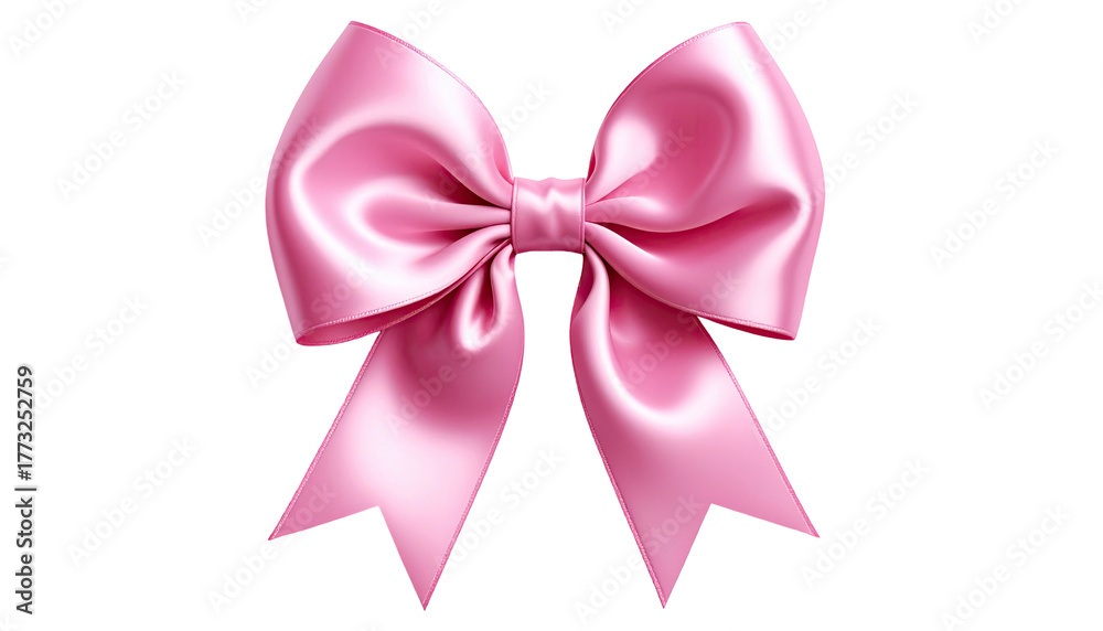 Fototapeta premium Shiny, pink satin ribbon bow, softly curved and knotted center
