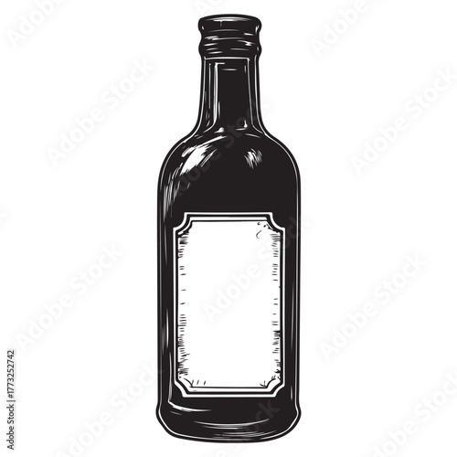 Vintage black and white whiskey bottle vector illustration isolated on white background 