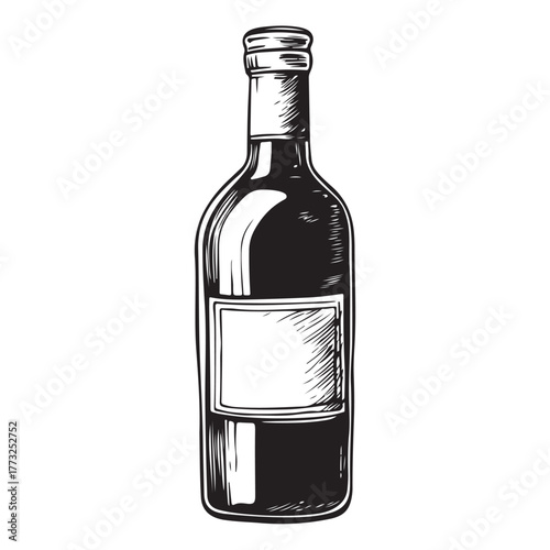 Vintage black and white whiskey bottle vector illustration isolated on white background 