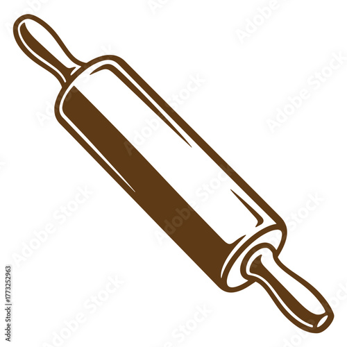 Vintage art illustration of a brown rolling pin isolated on white background for bakery