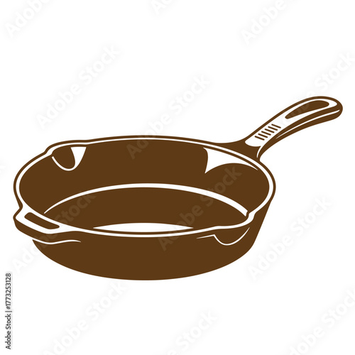 Vintage art illustration of a cast iron skillet cookware for home cooking and restaurant logos