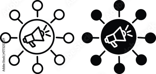 Digital Marketing Network Icon – Megaphone Outreach Symbol and Vector Silhouette..eps