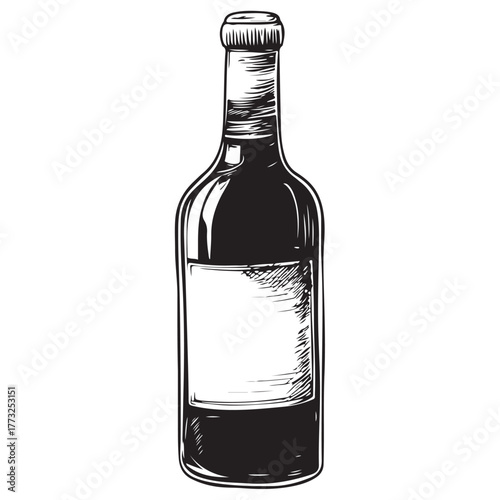 Vintage black and white whiskey bottle vector illustration isolated on white background 