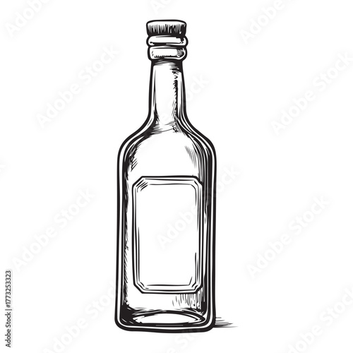 Vintage black and white whiskey bottle vector illustration isolated on white background 