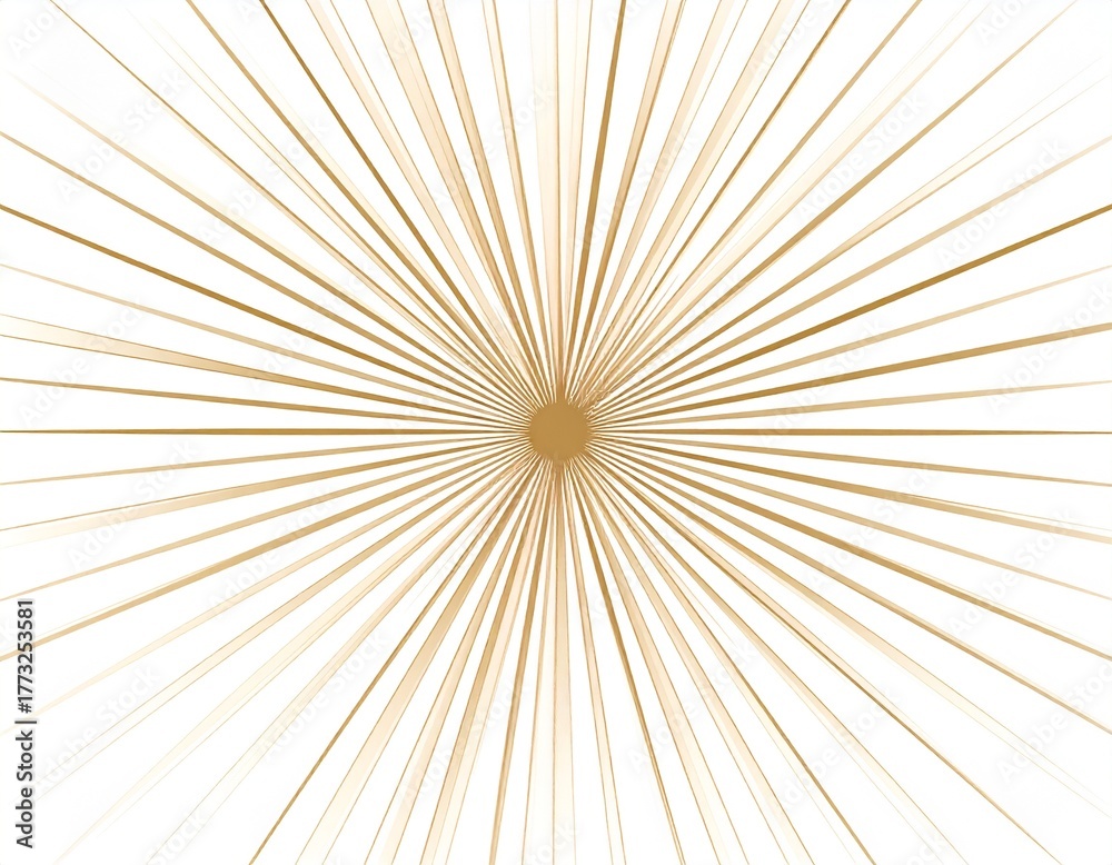 Fototapeta premium Abstract golden sunburst pattern with emanating rays, creating a dynamic visual effect of expansion and light on a pristine white canvas, ideal for backgrounds and decorative elements