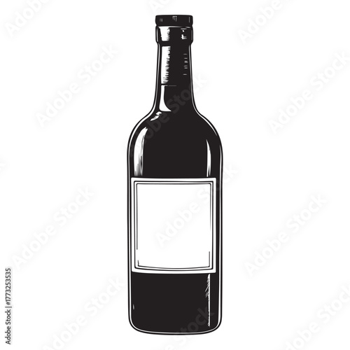 Vintage black and white whiskey bottle vector illustration isolated on white background 