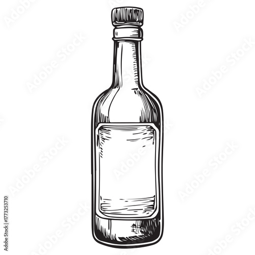 Vintage black and white whiskey bottle vector illustration isolated on white background 