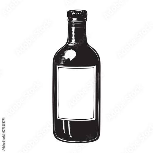 Vintage black and white whiskey bottle vector illustration isolated on white background 