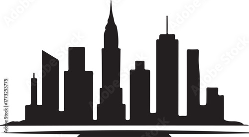 Black and white silhouette of a city skyline with varied building heights urban architecture