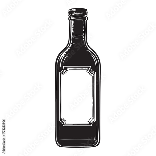 Vintage black and white whiskey bottle vector illustration isolated on white background 