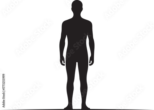 Black silhouette of a full body human figure standing on a thin black line against a white background