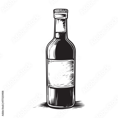 Vintage black and white whiskey bottle vector illustration isolated on white background 